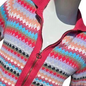 Muticolor LIZ CLAIBORNE Petite Vintage 90's Diamond Print Zip Sweater sz MP